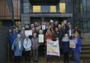 Residents protested against at County Hall in Trowbridge over plans to build 180 new homes at Southwick Court Fields.